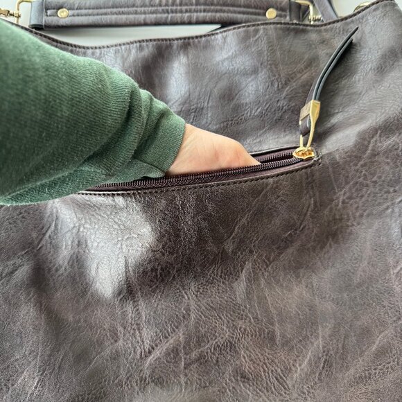 Cross body/large handbag in brown leather patchwork with removeable strap - Picture 9 of 11